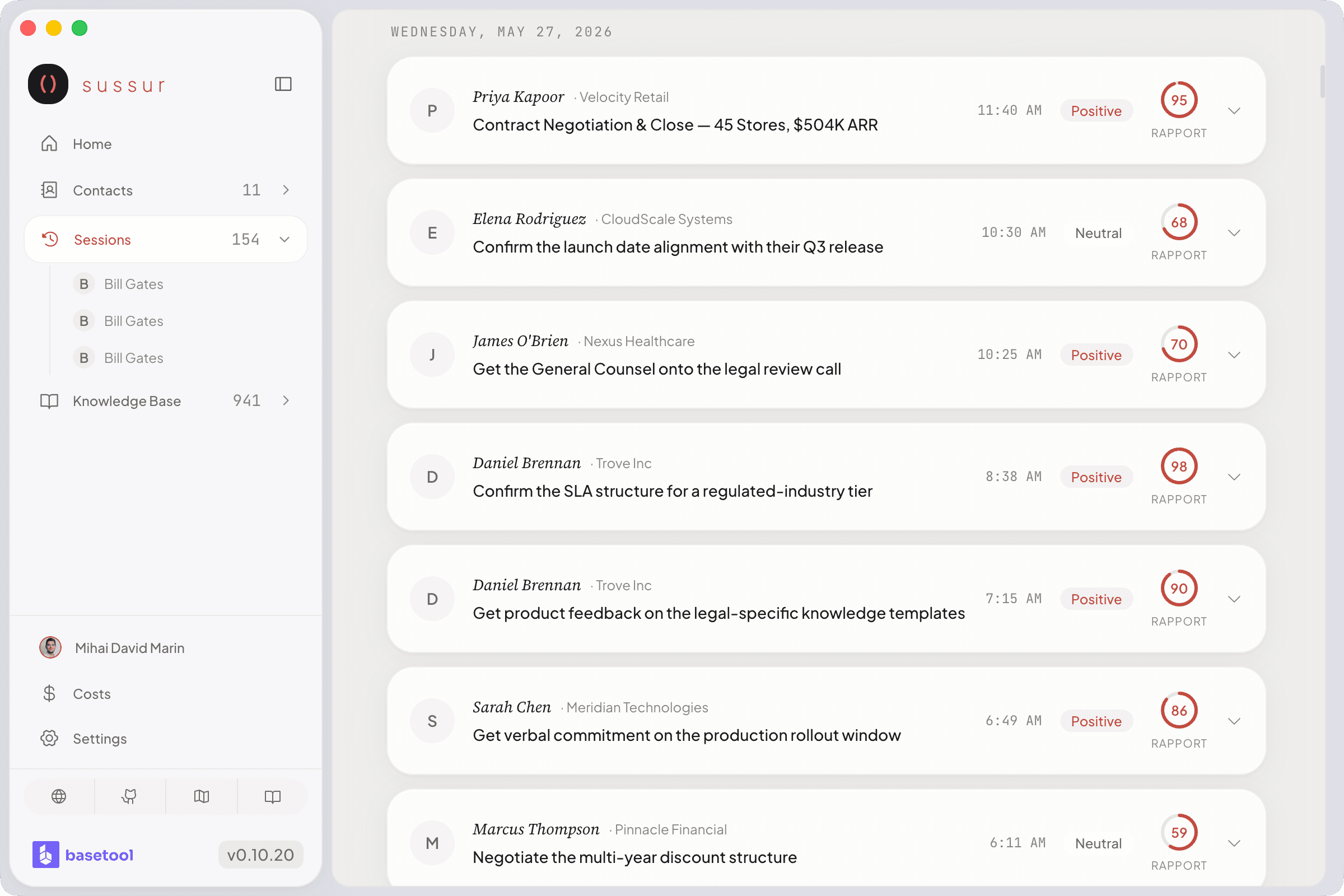 A list of past Sussur sessions